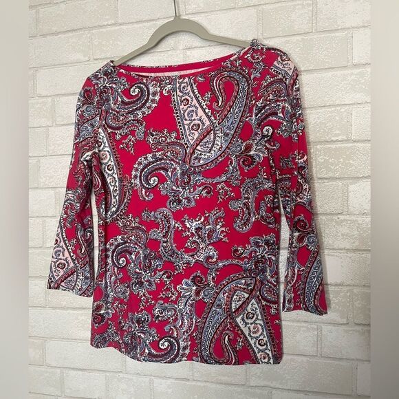 Talbots “The Talbots Tee” Paisley Printed 3/4 Sleeve Shirt 95% Cotton 5% spandex - Picture 8 of 8